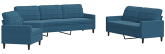 vidaXL 3-tlg. Sofagarnitur mit Kissen Blau Samt 3278440
