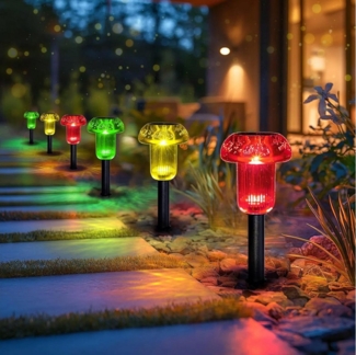 BlingBin LED Solarleuchte 6 Stück Solarleuchten für außen,Pilzlampe,Wasserdichte Gartenleuchten, romantische Atmosphäre,Schnelleres Laden, LED, Farbige Beleuchtung, weiße Beleuchtung, Energieeinsparung und Umweltschutz, längere Lebensdauer