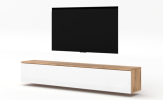 AX LIVING TV Bank Loriano 2x100 cm Lowboard Eiche Wotan/weiß Hochglanz