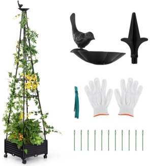 COSTWAY Blumenkasten, mit Rankgitter & Rollen, für Kletterpflanzen Tomaten Blumen