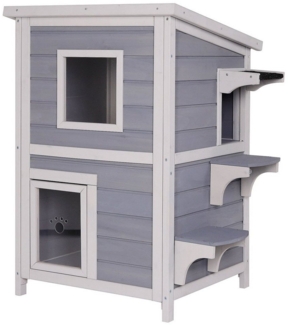 lionto Tierhaus Katzenhaus, Katzenvilla, mit klappbarem Dach, wetterfest, 56 x 52 x 82 cm, grau-weiß