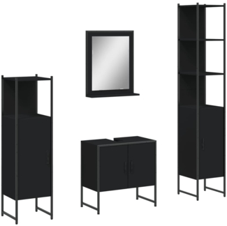 vidaXL 4-tlg. Badmöbel-Set Schwarz Holzwerkstoff 3214354