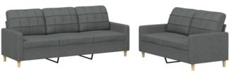 vidaXL 2-tlg. Sofagarnitur mit Kissen Dunkelgrau Stoff 3201307