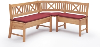 Eckbank Deborah aus Massivholz 204 x 135 x 87 Küchenbank massiv Buche lackiert/Weinrot 12147-204135-rot