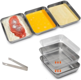 FELIXLEO Dipschale 3-teilig Panierschalen Set Edelstahl Rechteckig zum Panieren mit Clip, (1-tlg)