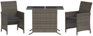 vidaXL 3-tlg. Bistro-Set mit Kissen Grau Poly Rattan 365119