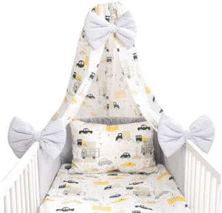 Amilian Babybettwäsche Set 7-teilig - Bettwäsche 100x135 - Kissenbezug 40x60 - mit Himmel, Vollstoffhimmel, 7 teilig, Komplett-Set für Babybett, Gitterbett - Kinderbettwäsche
