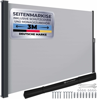 KESSER® Seitenmarkise ausziehbar Markise Blickdicht Sichtschutz & Windschutz für Garten Balkon & Terrasse, Seitenrollo mit Wandhalterung und Cover Grau, 300 x 200 cm