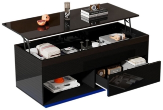 Merax Couchtisch Hochglanz-Lift-Top-Wohnzimmertisch (1-St, 100x50x55 cm), Satztisch mit LED-Beleuchtung,Beistelltisch mit Schublade und Stauraum
