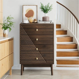 MODFU Kommode moderne Kleiderschrankkommode mit 4 Schubladen (Modernes Design im Mid-Century Stil, Viel Stauraum, Aufbewahrungsschrank für Wohnzimmer, Schlafzimmer und Flur, Walnuss, 60 cm L x 40 cm B x 90 cm H), mit 4 Schubladen