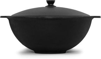 BIG-PAN Wok 10L Kazan flacher Boden Gusseisen Deckel Aluminium