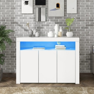 HAUSS SPLOE Sideboard mit LED-Leuchten und 3 Türen, mit Fernbedienung für Küche, Wohnzimmer