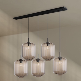 s.luce Velo Esszimmerleuchte 5-flammig Baldachin 160cm Ø 25cm Klar, Schwarz