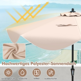 Terrassenschirm mit Kurbel Neigung per Druckknopf &Gerüschten Kanten Tischschirm Beige