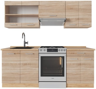 Vicco Küchenzeile Sonoma/Goldkraft Eiche 200 cm ohne Arbeitsplatte, R-Line