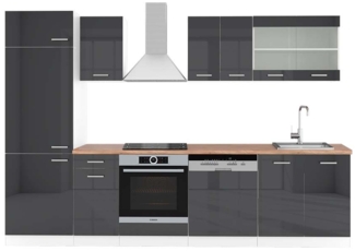 Küchenzeile R-Line Anthrazit Hochglanz/Weiß 300 cm , AP Eiche Vicco