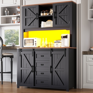Sideboard B 115 x T 40 x H 174,7 cm, schwarz, LED‑Mittelteil & Schiebetüren