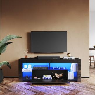 SONNI Lowboard TV Lowboard Schwarz Hochglanz mit LED Beleuchtung Breite 140 cm, sideboards