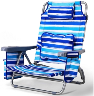 TLGREEN Klappstuhl Strandliegestuhl mit Rucksackfunktion,Strandstuhl,Campingstuhl, (5-fach verstellbare Rückenlehne, mit Armlehne Lendenkissen Kopfstütze Seitentaschen, 1 St), für Strand, Camping, Angeln, Garten