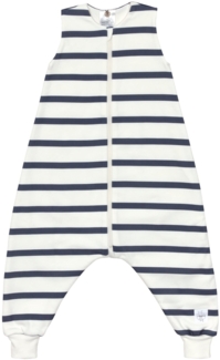 LÄSSIG Kinder Schlafoverall ärmellos 1,0 TOG atmungsaktiv aus Bio Baumwolle GOTS Zertifiziert/Sleeping Jumper Striped Milk/Navy, Größe 110/116