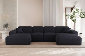 Wohnlandschaft Sofa U-Form CELES PREMIUM XS in Stoff Sven Dunkelblau