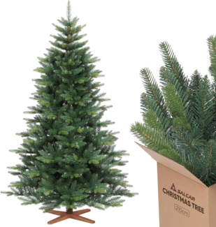 SALCAR 180cm Künstlicher Weihnachtsbaum Premium, Nordmanntanne mit Holzständer, Realistische PE+PVC Tannenbaum, Einfacher Aufbau für Ihre Weihnachtsdekoration