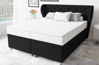 99rooms Hermes Boxspringbett 140x200 cm Strukturstoff INARI Schwarz Bonell-Federung