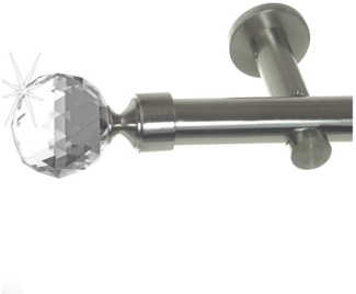 BASIT Gardinenstange Edelstahloptik 20mm mit Wandträgern 120 cm E87, Ø 20 mm, 1-läufig, verschraubt, Metall, H31 120 cm E87 Kristall Kugel