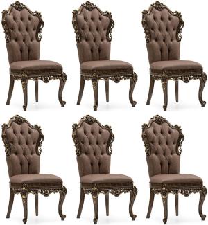 Casa Padrino Luxus Barock Esszimmer Stuhl 6er Set Grau / Braun / Gold - Prunkvolle Barockstil Küchen Stühle - Luxus Esszimmer Möbel im Barockstil - Barock Esszimmer Möbel - Barockstil Möbel