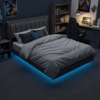 HOME DELUXE LED Bett MELURA inkl. Matratze Dunkelgrau - 140 x 200 cm