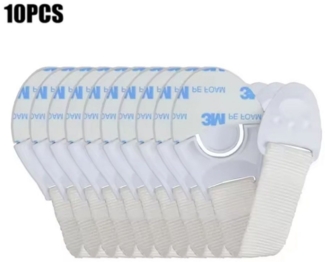 Montegoni Kindersicherung 10x Kindersicherung Baby Schrankschloss Weiß mit Flexband, Selbstklebend, flexibel, ohne Bohren, für Schränke & Schubladen