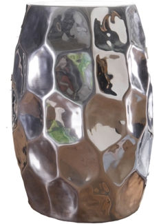 Beistelltisch 30 x 47 x 30 cm Aluminium Silber Dekotisch orientalisch rund, Kleiner Hammerschlag Abstelltisch, Designer Ablagetisch Metall modern, Anstelltisch schmal
