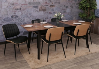 6er-Set Esszimmerstuhl HWC-O44, Küchenstuhl Stuhl, Bugholz Kunstleder Öko-Tex FSC® ~ natur, schwarz