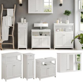 Vicco Badmöbel-Set Riad, Weiß, Badezimmer, moderne Badserie, Lamellen-Front, Waschtischunterschrank, Spiegelschrank, Midischrank, Sideboard