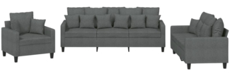 vidaXL 3-tlg. Sofagarnitur mit Kissen Dunkelgrau Stoff 3201633