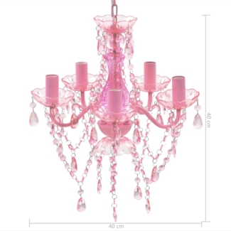 vidaXL Kronleuchter, 5 Glühbirnen, Kunstglas Rosa, Ø 38 cm