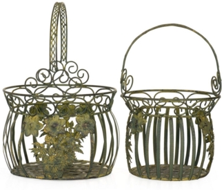 Moritz 2er Set Pflanzkörbe Metall altgrün Indoor Outdoor Pflanztopf für Garten Terasse zum Hängen Korb Pflanzgefäß