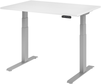 bümö elektrisch höhenverstellbarer Schreibtisch 120x80 cm in weiß, Gestell silber mit Memory-Steuerung, elektrischer Bürotisch höhenverstellbar Gaming Tisch, XDKB12-W-S