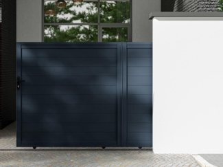 Vente-unique - Gartentor Schiebetor - 374 x 180 cm - voll - Aluminium - Anthrazit - NAZARIO