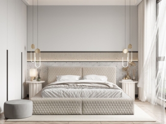 Polsterbett Doppelbett JORDAN 180x200cm in Stoff Boston Beige