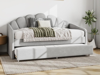 Vente-unique - Ausziehbett Muschelform - 2 x 90 x 190 cm - Samt - Hellgrau + Matratze - ELUSIA