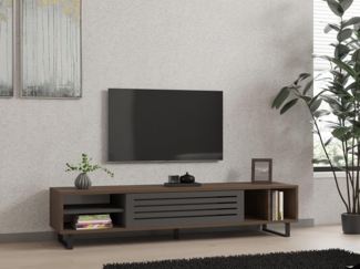 Hanah Home Industrial TV Stand, Walnut & Anthracite, 160 x 35 x 40 cm | 100% Melamine Coated Particle Board, 18 mm Thick | Stylish & Durable for Modern Living Rooms