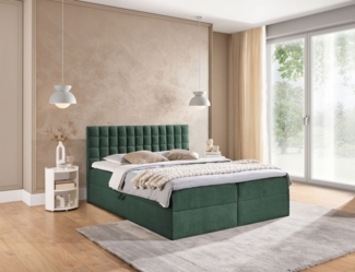 Boxspringbett Schlafzimmerbett TORIBO PREMIUM 200x200 cm Stoff Coral Meeresgrün