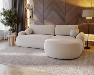 Compleo Ecksofa boucle mit breiter Ottomane OLIO, rundes Design, Exklusiv design, Stil: Modern/Japandi