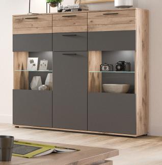 Highboard Tomaso in Eiche und grau 140 x 134 cm