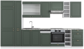 Küchenzeile Fame-Line Grün-Gold Landhaus/Weiß 355 cm ohne Arbeitsplatte Vicco