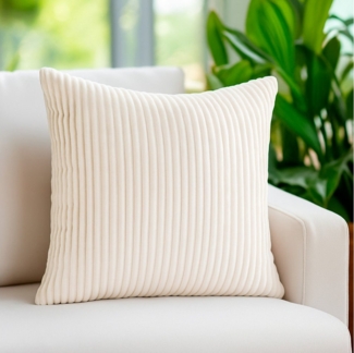 heimtexland Dekokissen Super Soft Cord Kissenbezug Sofakissen Kissenhülle, 45x45 I weich und flauschig I Kuschelkissen Kord I creme