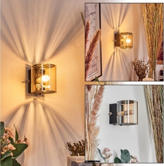 hofstein Wandleuchte Wandlampe aus Metall/Glas in Schwarz/Bernstein, ohne Leuchtmittel, moderne Up&Down-Leuchte mit Lichteffekt, Schalter am Gehäuse, G9
