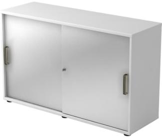 Schiebetürschrank 2 Ordnerhöhen, 120cm SG Weiß / Silber