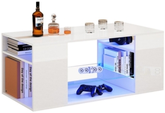 OKWISH Couchtisch mit großen Stauraum (Satztisch, Wohnzimmertisch Beistelltisch, 1-St, 96x45x45 cm), mit LED-Licht, Glas Einlegeböden